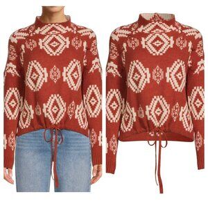 No Boundaries Juniors’ Pattern Mock On Trend Lace Up Neck Sweater Size Small